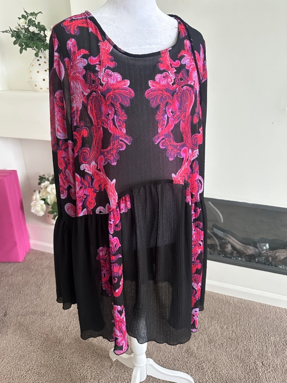 Intimately by free people Black Long-Sleeve Dress with Pink Floral Scroll Print - Picture 5 of 5
